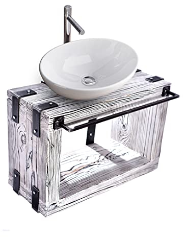 CHYRKA® Badmöbel Waschtisch BORYSLAW-Bad Waschbecken Hängeschrank Waschtischunterschrank Waschbecken-Unterschrank Metall Holz Loft Handmade (Weiss - 40 x 28 cm H=40 cm)