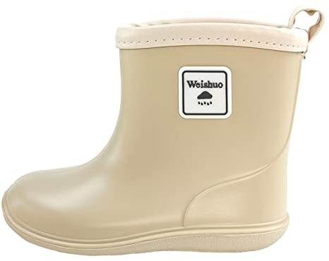 Weishuo Stivaletti Pioggia Bambino Scarpe da Pioggia Antiscivolo Impermeabili Stivali di Gomma per Bambini da 1 a 8 anni, Taglia del Produttore 15, 23 EU, Bianco sporco