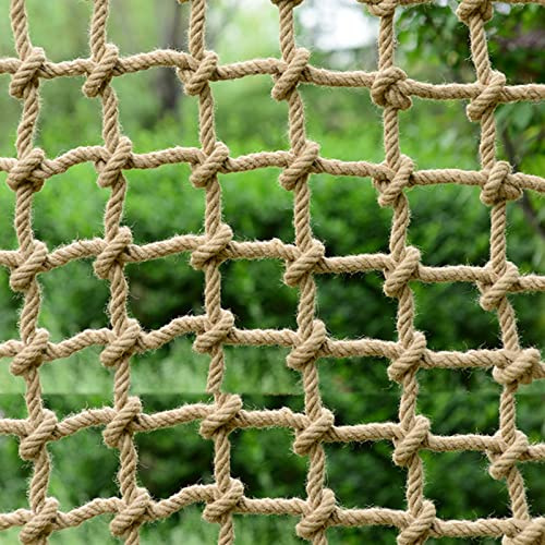 JYSSH Kinder ​Sicherheitsnetz Hanfseilnetz, Balkontreppen Netz Hängematte dekoratives Netz, Baumhaus Schutznetz, Outdoor-Kletternetz, Seildicke 8 mm,Jute-3x3m(10x10ft)