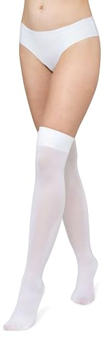 LORES Damen Overknee Strümpfe Sorrento Blickdichte Beinlinge Lange Warme Sockenstrümpfe 100 DEN Mikrofaser Oberschenkel Zubehör, Bianco M/L