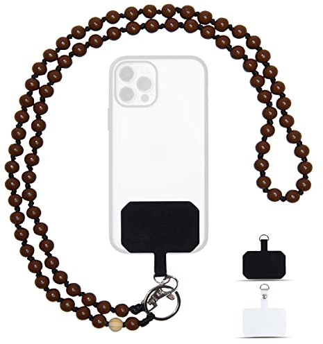 Nedimoo Handykette aus Holzperlen, Universal, Kette, Schlüsselband, Necklace, Lanyard. das Handyband zum Umhängen ist kompatibel mit jedem Handy wie Apple iPhone, Samsung, Xiaomi (Braun)