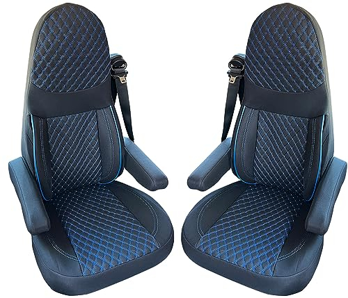BREMER SITZBEZÜGE Wohnmobil Schonbezüge für Aguti GIS Liner und Milan Sitze | 2er Schonbezug Set inkl. Armlehnen-Bezüge in Schwarz/Blaue Naht | GT406