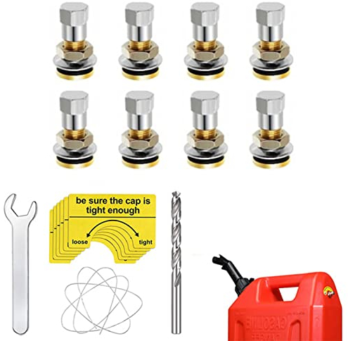 Ruspela Gaslüftungskappen 19Pcs Gas Kann Vent Caps Kit Messing Brenngas Tank Entlüftungskappen Gas Kraftstoff Wasser Kann Ein Bad Ventil mit Aufkleber Eisdraht