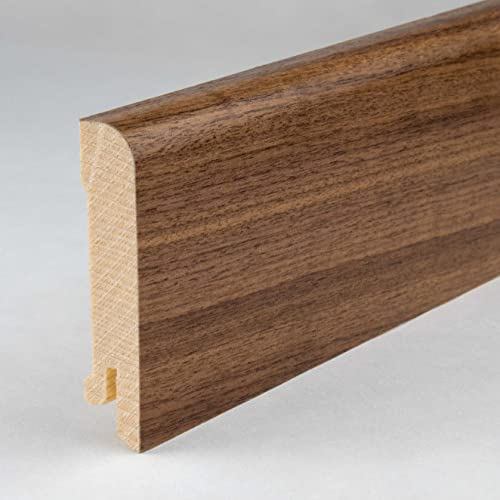 PROVISTON | Sockelleisten | Abgerundetes Profil | 15 x 70 x 2500 mm | Echtholzfurnier | Nussbaum | Moderne Fußleiste | 1 Stück