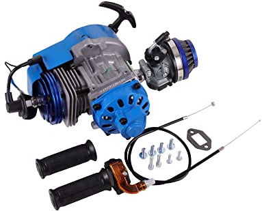 WOOSTAR 44mm Große Bohrung Zylinder mit Reversierstarter mit Vergaser und Luftfilter Modifizierter Motorbausatz Ersatz für SSR SX50 2016 Coolster 49ccm SYX Moto 50ccm Mini Pocketbike Roller Blau
