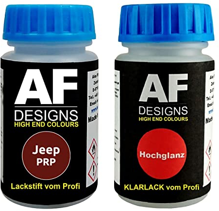 Alex Flittner Designs Lackstift für Jeep PRP Deep Cherry Red Cryst. Perl + Klarlack je 50ml Autolack Basislack Set