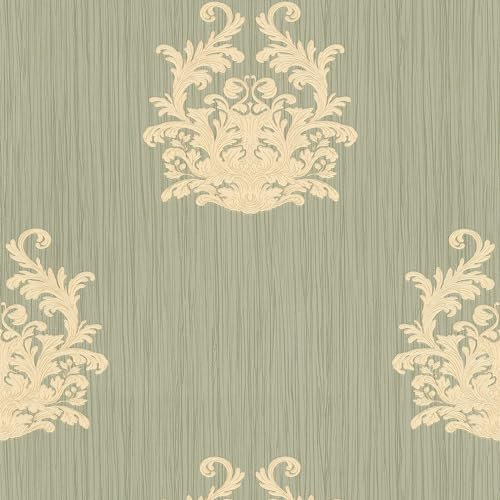 Barock Tapete Profhome 958612-GU Vliestapete leicht strukturiert mit Ornamenten matt grün gold 7,035 m2