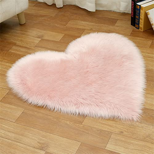 Tomifine Herzform Lammfell Teppich Schaffell Imitat Fell Teppich Kunstfell Matte Sofa-Deco Waschbarer Bettvorleger, Sitzkissen, Dekofell für Stuhl (30 x 40 cm,Rosa d)