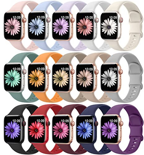 15 Pack Soft Silicone Bands Compatible with Apple Watch Band 40mm 41mm 38mm 45mm 44mm 42mm for Women Men,Waterproof Sport iWatch Bands Replacement Strap Wristbands for iWatch SE Series 9 8 7 6 5 4 3