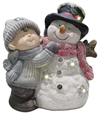 Secure Fix Direct Light Up Snowman and Boy Christmas Ornament (Festive Xmas LED Lighted Figurine)