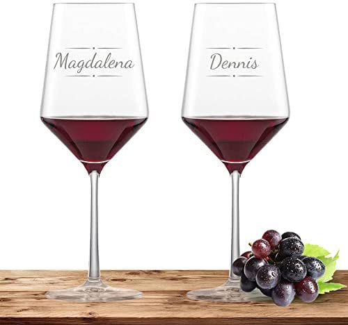 2x Rotweinglas mit Namen oder Wunschtext graviert - Schott Zwiesel Glas Cabernet PURE - Weinglas personalisierts Geschenk (Verzierung 03)