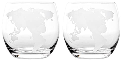 Operitacx 2 Uds. De Vasos de Whisky de Globo Mapa de Globo Grabado a La Antigua Vasos de Cóctel Novedosos de Cristal de Rocas de Ron Vasos de Vino Vasos de Bebida para Degustación de Vinos