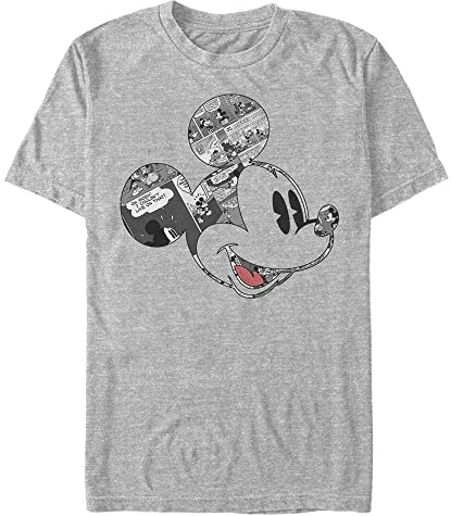 Disney Mickey Comic Mouse Organic Short Sleeve T-Shirt Camiseta, Gris, L Unisex Adulto