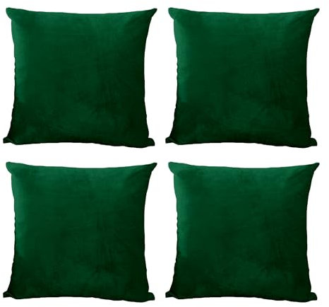 Hafaa Velvet Cushions with Covers Included Set of 8 (4 Green Cushion Covers 45 x 45, 4 Cushion Inserts) Luxury Decorative Fluffy Square Throw Pillow Case Sofa Cushion with Invisible Zipper