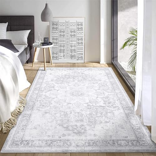LuxFocus Traditioneler Teppich Schmutzabweisend Vintage Innenteppich rutschfest Superweich Kurzflor Bodenmatte Wohnzimmer Esszimmer Maschinenwaschbar Teppich 80x150 cm Grau