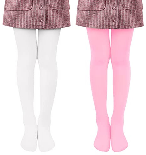 Libella 2er Pack Ballett Strumpfhose für Mädchen Tanzstrumpfhose mit Fuß 80 DEN Blickdicht Mikrofaser Farbig 27251 Weiß Pink 110-116