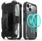 Vena vArmor Rugged Case for Apple iPhone 15 (6.1), (Military Grade Drop Protection) Magsafe Compatible and Heavy Duty Holster Belt Clip Cover with KickStand - Space Gray/Black