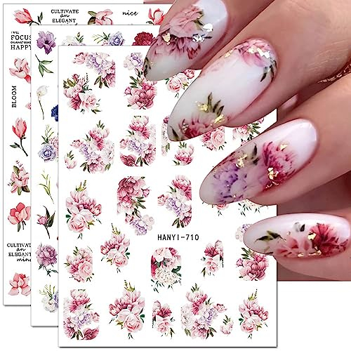 Dornail 8 Blätter 3D Blume Nagelsticker,Frühling Blumen Nail Sticker Sommer Bunte Blumen Nagelsticker Selbstklebend Blühende Blumen Laub Nagel Stickers für Frauen Nagelaufkleber Nageldesign Nail Art
