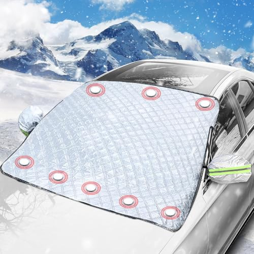 mizikuu Parasol Coche Delantero, Plegable Protector de Parabrisas Toldo Coche Hielo Protege de Rayos Antihielo y UV, Lluvia, Nieve, 187 x147x 120 cm