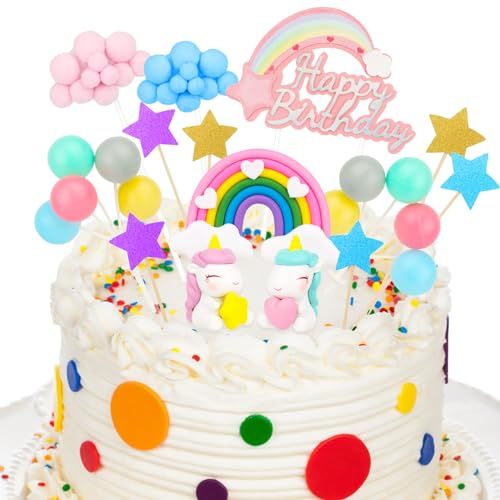 RISVOWO Decoración para Tarta de Unicornio, Decoración para Tartas de Cumpleaños, Decoración de Pastel Infantil Niña Unicornio, Cake Topper Decorar Niños y Niñas, Adorno de pastel de bricolaje