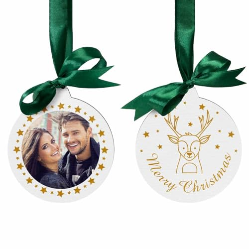 Personalisierte Holzanhänger Weihnachten - Christbaumkugel Weihnachtskugeln mit Foto Namen Text personalisiert - Christbaumschmuck Holz weiß rosa schwarz braun - Baumschmuck Deko Weihnachten