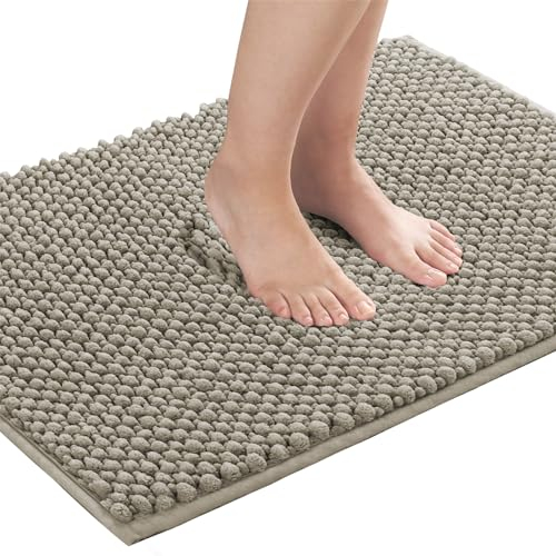 XHDZSW Badezimmerteppich rutschfeste Badematte Badteppich aus Mikrofaser Chenille Teppich für Badezimmer, Badvorleger, für Badewanne, Dusche und Badezimmer (Grau-Braun,17x24in)