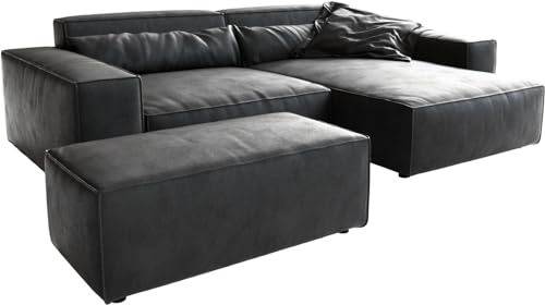 DELIFE Eckcouch Sirpio XL Lederimitat Vintage Anthrazit 270x170 Recamiere variabel Hocker
