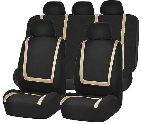 SUKORI Auto-Sitzbezug für Tesla Model 3 2017-2023,9-teiliges Set Sitzbezug Komplett-Set,Komfortabler Vordersitze Rücksitzschoner Autositzzubehör,F-Black beige