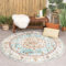 FRAAI | Home & Living Vintage Gartenteppich Rund - Santo Medaillon Hellblau - Wetterfest - Polyester - Flachgewebe - Balkon, Garten/Terrasse - Terrasse - Rug