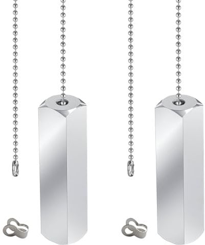 DXiongW 2 Sets Light Pull Cord Handle 6×1.4cm Bathroom Pull Cord Handle Chrome Light Pull Chain Extension with Ball Chain 85cm Light Switch Pull Cord Weight Blind Pull Cord Ends for Light Fixtures