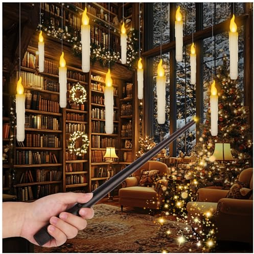 12 Stück Schwebende Kerze mit Zauberstab-Fernbedienung, Flammenlose Led Kerzen Batteriebetrieben, für Innen Außen Weihnachten Halloween Zuhause Partydeko (Warmweiß)