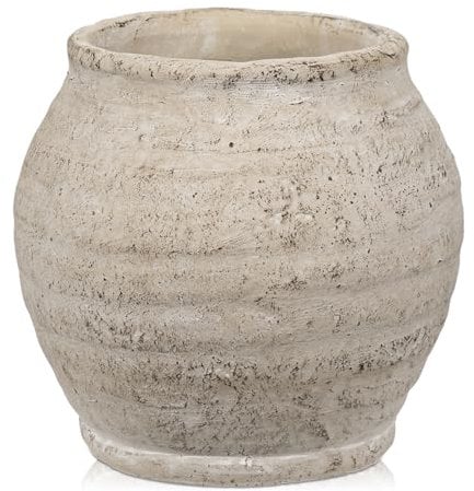 Arborus Jarrón rústico para flores de 15 cm, maceta pequeña de cemento de 4.7 pulgadas de apertura, color beige, maceta vintage para plantas secas, sala de estar, mesa, entrada, baño, estante, repisa,