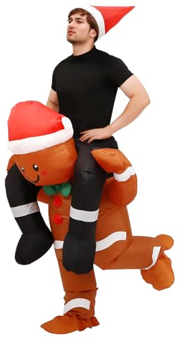 saerryor Christmas Inflatable Gingerbread Man Costume Xmas Cosplay Gingerbread Man Ride On Suit Christmas Carnival Halloween Party Costume Prop for Adult