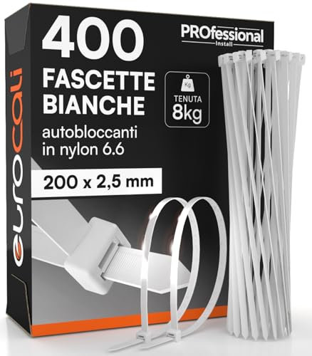 400 Serres Cables Blancs en Plastique 200mm - Colliers de Serrage Electicien Petits en Nylon 6,6 Autobloquants Force de Serrage 8Kg avec Dents Antidérapantes Résistants Feu Chaleur et Gel - 200x2,5mm