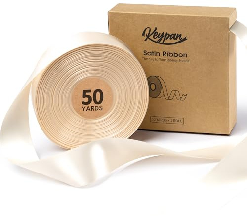 Keypan Satinband Elfenbein Geschenkband Schleifenband 3,8cm x 45,7m | Doppelseitiges Creme Seidenband für Geschenkband Hochzeit, Blumensträuße, Schleifen, Basteln