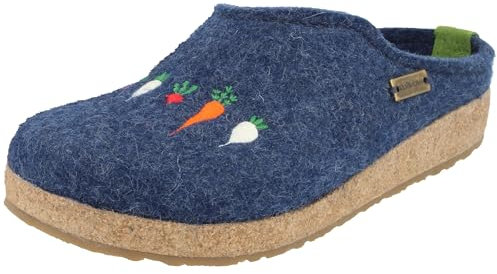 HAFLINGER Damen Hausschuhe Rüben Pantoffel Filz Grizzly Rübli 741042, Größe:39 EU, Farbe:Blau