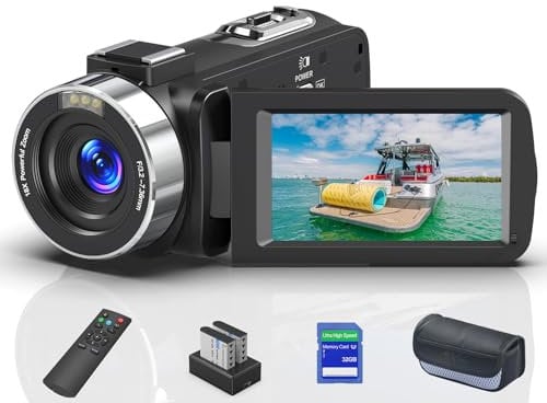 Cámara de video 8K 64MP 18X videocámara digital para YouTube de 3 pulgadas, videocámara de pantalla abatible con tarjeta SD de 32 GB, control remoto de 2.4 G, dos baterías