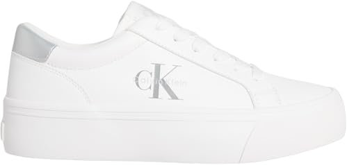 Calvin Klein Baskets Vulcanisées Femme Silver Logo Tag avec Logo, Blanc (Bright White/Silver), 39