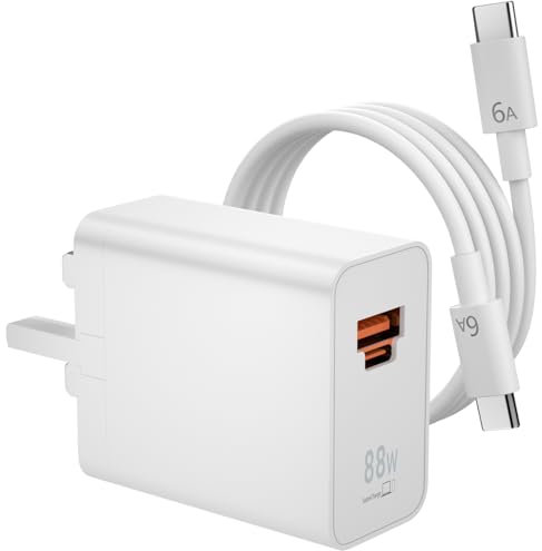 88W Max USB C Charger Plug for Huawei Mate 60 Pro P60 Air, ACAGET 80W 66W SuperCharge Power Adapter UK 2 Port, 6A/1M Type C to Type C Cable for Honor Magic 6 Pro RSR V3 7 Lite 4 50 70 90 Pad 2