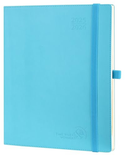POPRUN Kalender 2025 2026 Wochenplaner (Aug.2025-Dez.2026) Softcover mit PU-Leder, ca. A4 (26,5 x 21,5 cm), 17-Monate-Terminplaner 1 Woche 2 Seite mit Zertifiziertem Papier - Blaugrün