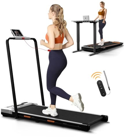 AIRHOT Untertisch-Laufband, 2-in-1-Walking-Pad zum Gehen und Joggen, tragbares Laufband mit Fernbedienungsband für Zuhause/Büro, geräuscharmes 2,5-PS-Tischlaufband mit LED-Anzeige (Weiß mit Griff)