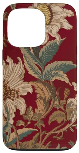 Aesthetic White Passion Flowers On Deep Red Vintage Art Case for iPhone 13 Pro