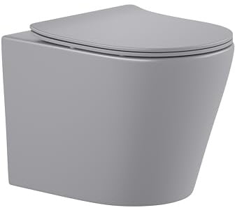 sanicomfort Hänge WC Set Nakia – Spülrandloses, Hygienisches Wand-WC Tiefspüler aus Hochwertiger Sanitärkeramik in Hell Grau, Kompakt, Modern inkl. Soft-Close WC-Sitz