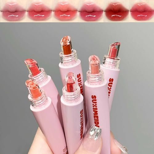 6Pcs Hydrating Lipgloss Set,Glänzend Hochpigmentiert Lang anhaltende Wasserfester Rosa Rot Niedlich Lipgloss Lip Tint Stain für Frauen