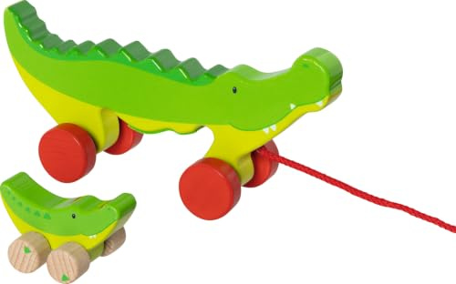 goki 54852 – Ziehtier Krokodile Cosmo und Croki – liebevoll gestaltetes Krokodil-Duo aus Holz zum Nachziehen