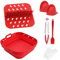 Silicone Air Fryer Liner with Divider, 6PCS Set Reusable Air Fryer Accessories with Silicone Mitts Tongs and Brush for Dual Air Fryers Microwave Oven