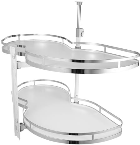 Wiefiche Eckschrank, 2 große Tabletts ausziehbar Küche Lagerung, jedes Tablett 15kg Kapazität, 60-81cm höhenverstellbar Karussell Schrank, ausziehbar Küche Ecke Regal für Küchen und Werkzeugräume