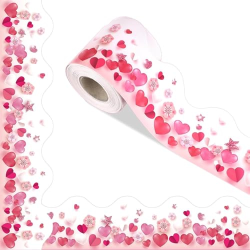 18 m langer Herz-Bordüren-Aufkleber, Valentinstags-Bordüre, Aufkleber für Schlafzimmer, Wohnzimmer, Fenster, Wand, Hochzeitsdekoration