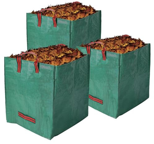 ASOFTY 3 Stück 125L Gartensäcke, Laubsack mit Trageschlaufen, Abfallsack, Faltbar Garten Laubsammler, Quadrat Gartenabfallsäcke für Garten, Rasen, Laub, Holz, Grünschnitt