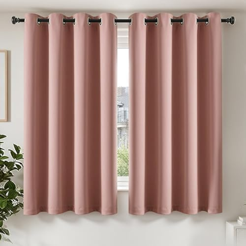 TOPICK Lot de 2 Rideau Occultant Thermique Isolant 160H x 140L cm,Rose | Oeillets,Intimité,Tissu doux et fluide,Anti Chaleur Froid UV, OEKO,Decoration Moderne Salon Chambre et porte, Lavable Machine